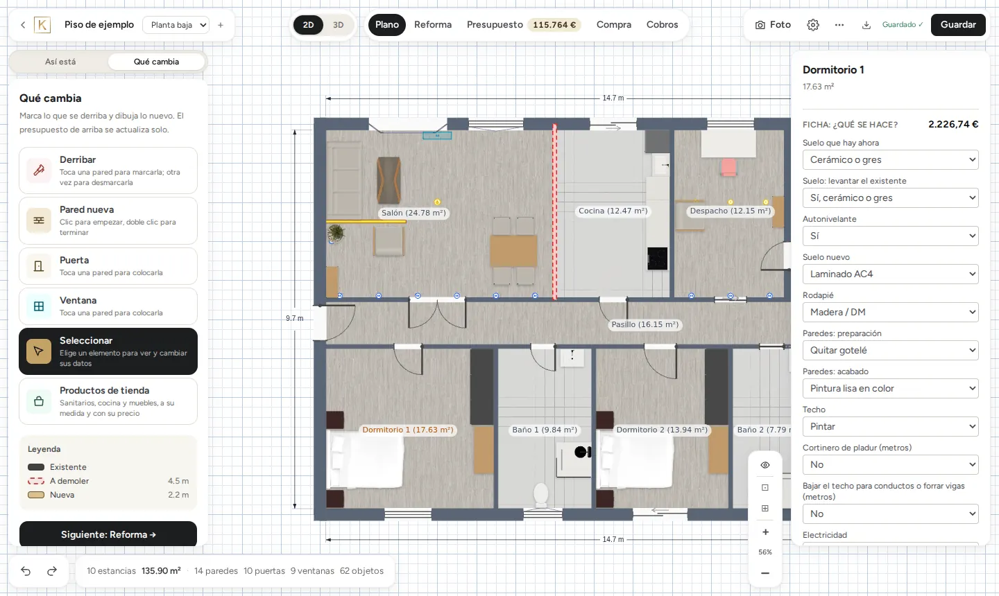 Ficha de acabados de un dormitorio