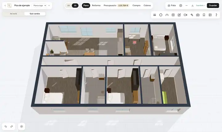 El piso de ejemplo en 3D girando con el ratón.